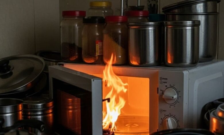 माइक्रोवेव: घर में रखने की सही जगह और खतरे 1 Microwave fire AI 2025 07 6358846f17d304d6a436e199c40050a9 16x9