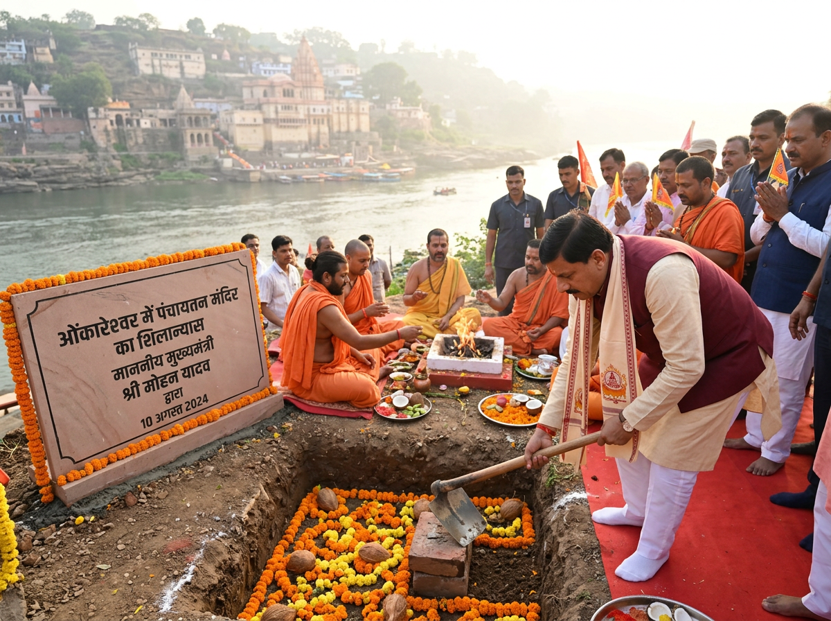 ओंकारेश्वर में पंचायतन मंदिर का शिलान्यास माननीय मुख्यमंत्री श्री मोहन यादव द्वारा 10 अगस्त 2024